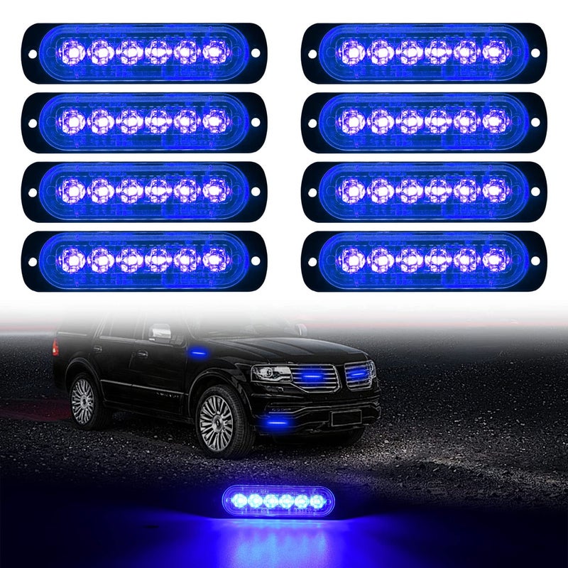 DIBMS LED Emergency Strobe Lights Bar 8x Blue 6 LED Strobe Warning Emergency Flashing Light Caution Construction Hazard Light Bar For Car Truck Van Off Road Vehicle ATV SUV Surface Mount - Image 1
